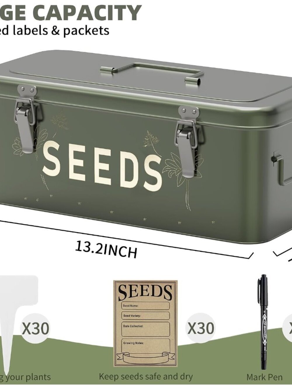 Metal Seed Storage Organizer, 4 Compartments, Vintage Dark Green - Picture 3 of 9